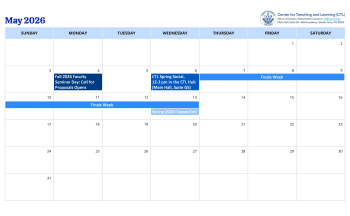 May 2026 calendar listing events for the Center for Teaching and Learning.