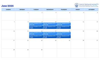 June 2026 calendar listing events for the Center for Teaching and Learning.