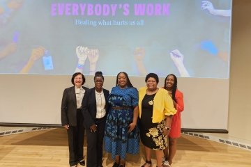 Guest panelists and Mercy University School of Nursing Dean Kenya Beard at screening of "Everybody's Work"