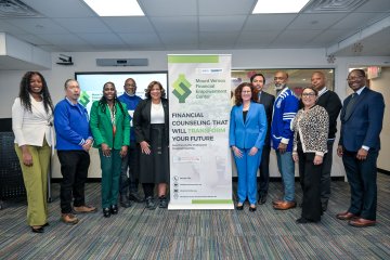 Mount Vernon and Mercy University officials and staff at 1 year anniversary of the Mount Vernon Financial Empowerment Center