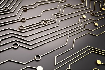 Gray circuitboard with gold connectors