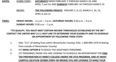Free Tax Preparation Offered at Mercy College!
