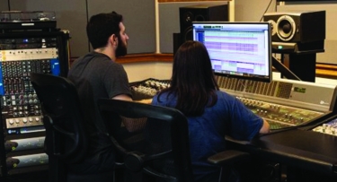 Mercy College Music Production students in the studio