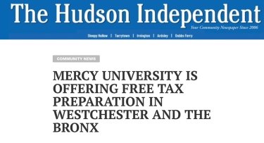 The Hudson Independent logo and headline Mercy University if Offering Free Tax Preparation in Westchester and the Bronx