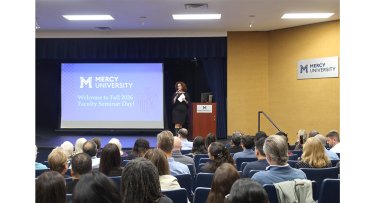 Provost Greenwood addresses faculty during Fall Faculty Seminar Day