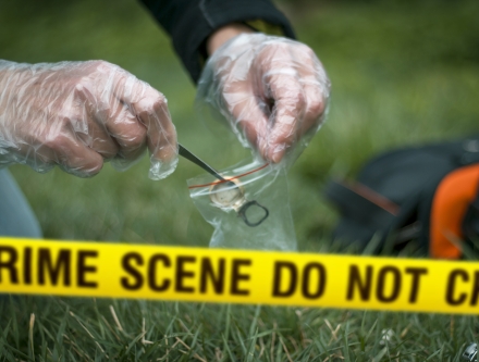 Forensics expert examining a crime scene.