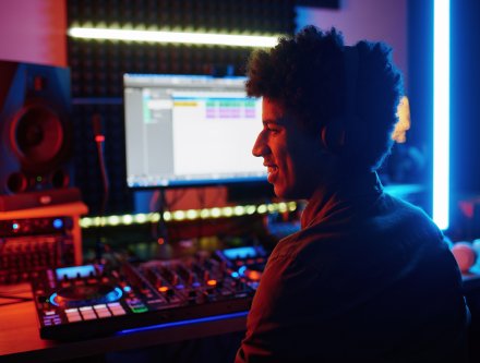 music production student in studio