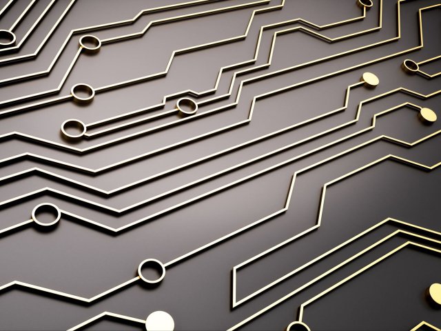 Gray circuitboard with gold connectors