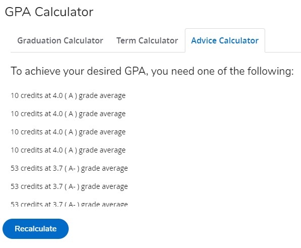 DegreeWorks - GPA Calculator