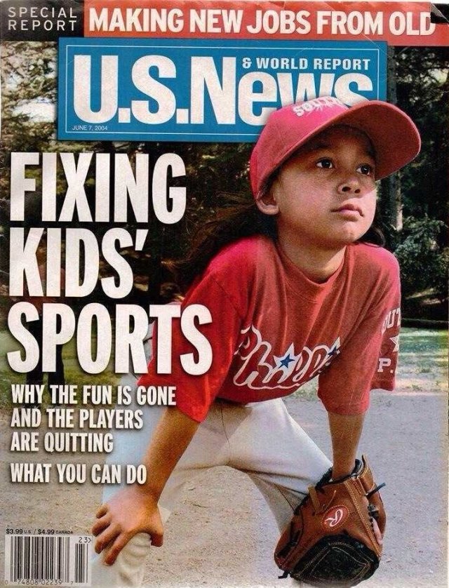 Jen San Juan in her baseball uniform on the the cover of U.S. News and World Report when she was just eight years old.